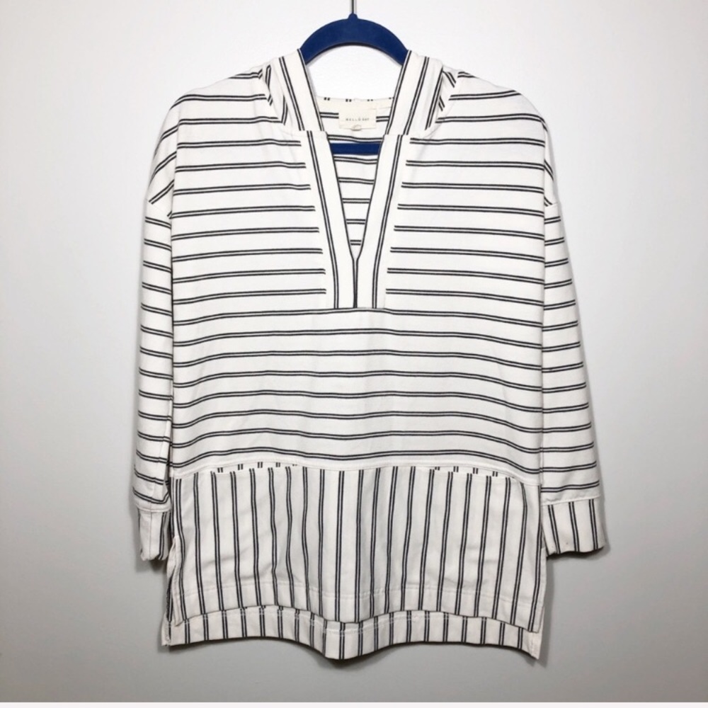 Mello Day Beach Hoodie Off White Black Stripes S - Picture 2 of 5